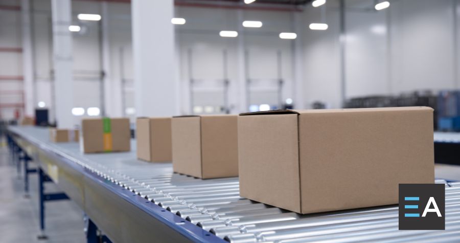 Cardboard boxes on a conveyer belt