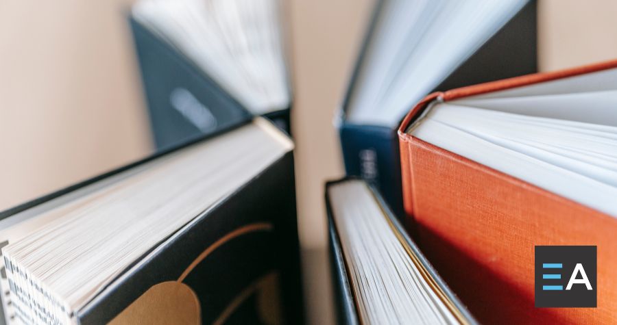 A circle of five books with their spines together