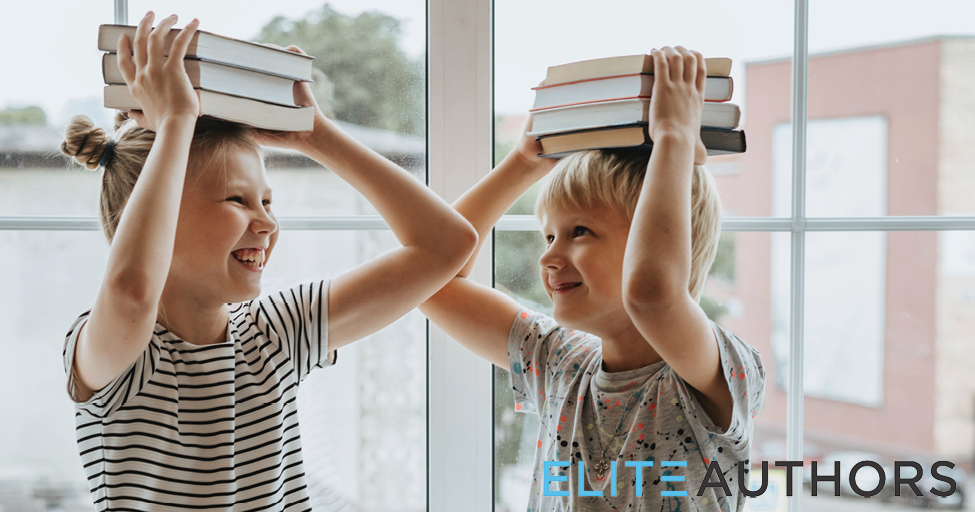 children with books on their heads